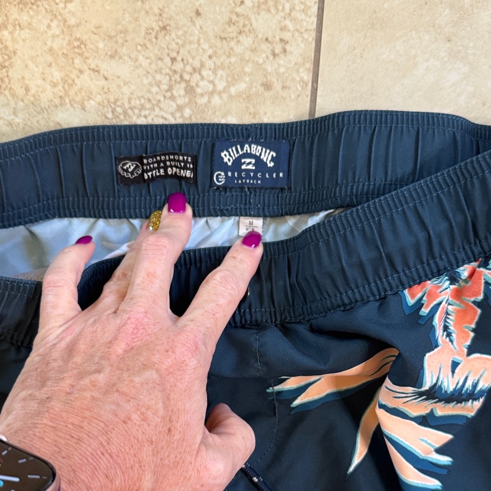 Billabong Dark Swim Shorts with Tropical Design